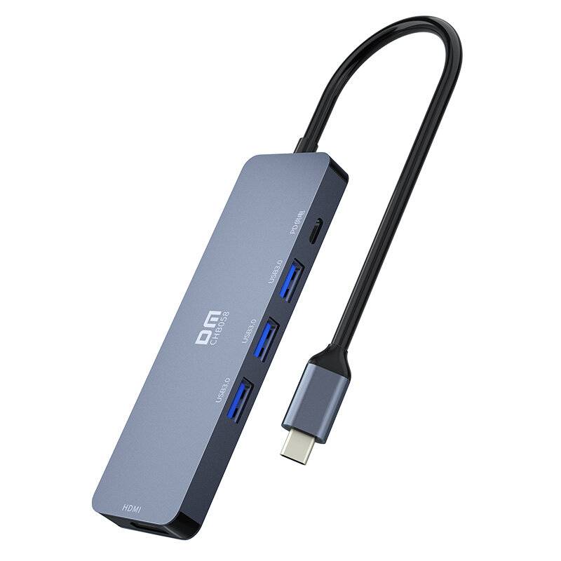 DM CHB058 5-i-1 USB3.0 Hub Docking Station USB-adapter med USB3.0*3 USB-C PD-laddning 4K HDMI för PC Laptop Huawei Xiaom