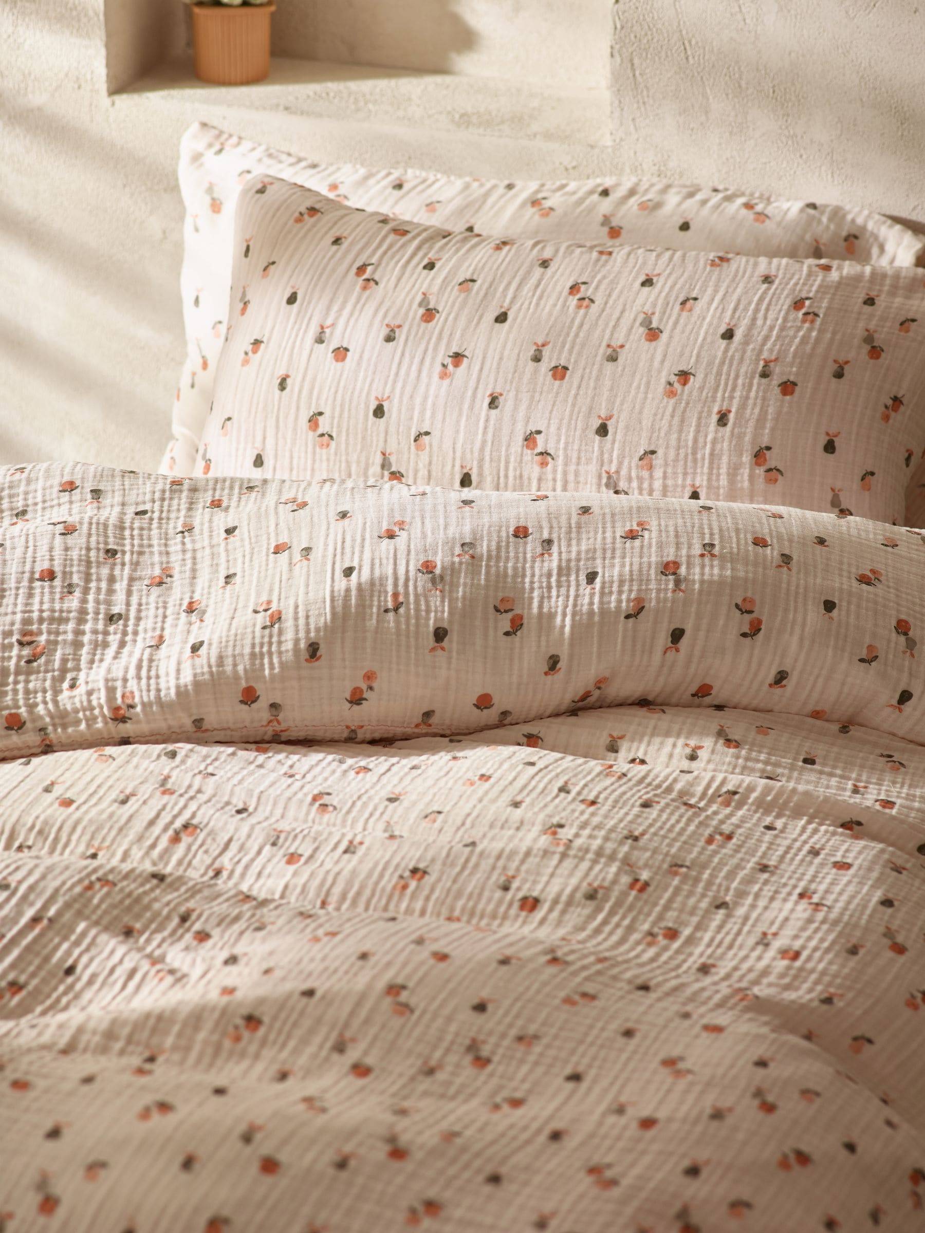 Next Natural Fruit Peach Crinkle Muslin 100% Cotton Duvet Cover and Pillowcase Set