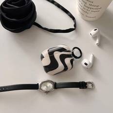 Apple Minimalist Zebra Stripe Pattern Hörlursfodral Kompatibel med Airpods Pro/Airpods Pro/Airpods 3/Airpods 2/Airpods 4 - Svart och Vitt (AirPods1/2,AirPods Pro,AirPods 3,AirPods Pro (2nd generation),AirPods 4)
