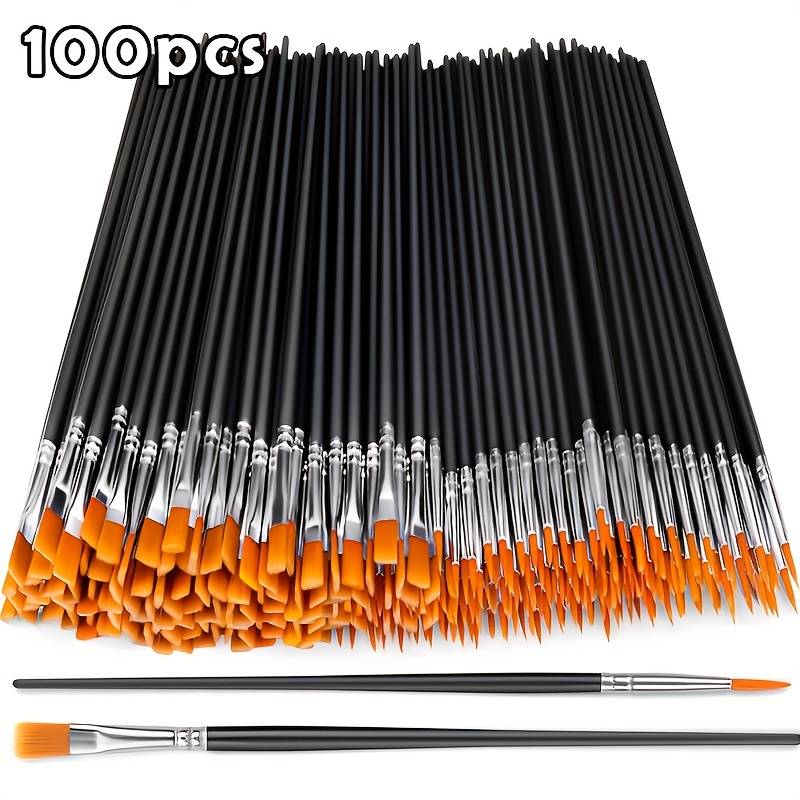 TEMU 100pcs Synthetic Paint Brush Set, Flat And Round Tips, Durable Mouse Tail Handles, Professional For Art Set For Acrylic, Watercolor, Face For Art, Canvas, Rock For Art, For Artists And Hobbyists