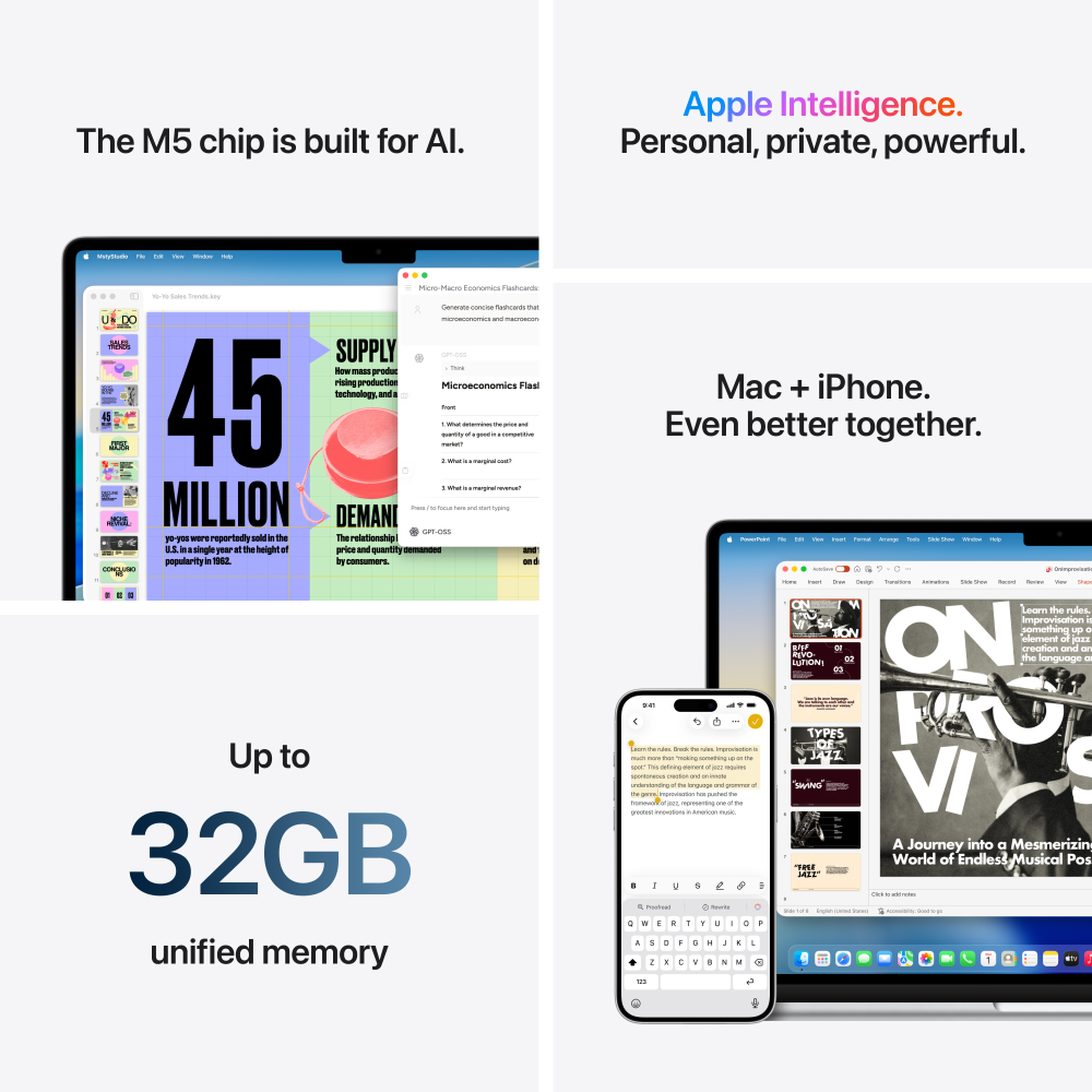 MacBook Air 15-tum, M5 10-core, grafik 10-core, 24GB RAM, 1TB SSD, Midnatt