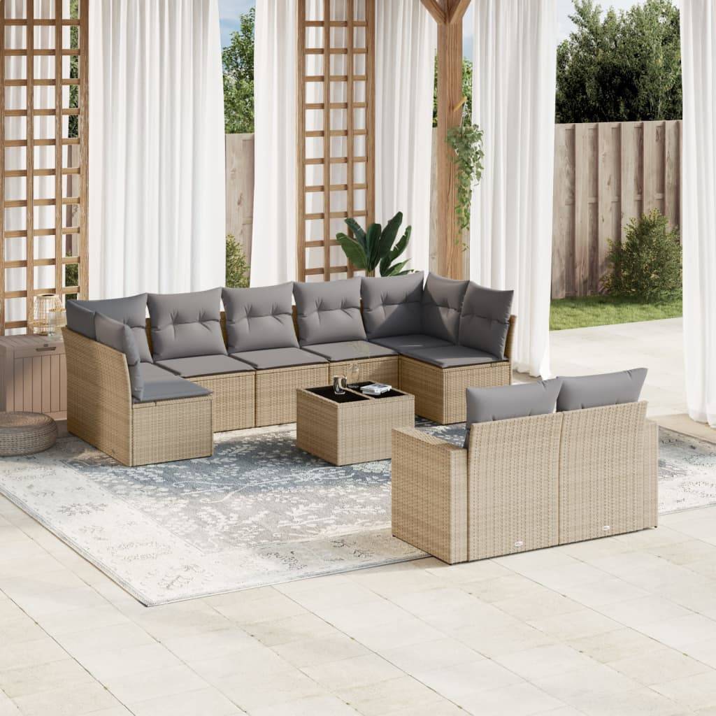 Sofasæt Til Haven 9 Dele Med Hynder Polyrattan - beige og grå / Med bord