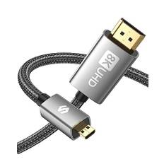 Silkland Micro HDMI to HDMI 2.1 Kabel 1M, 8K@60Hz Micro HDMI-Kabel stöder Ethernet, 3D, HDR och eARC Kompatibel med GoPro Hero 9/8/7/6/5, Raspberry Pi 5 4, Kamera A6300 A6400