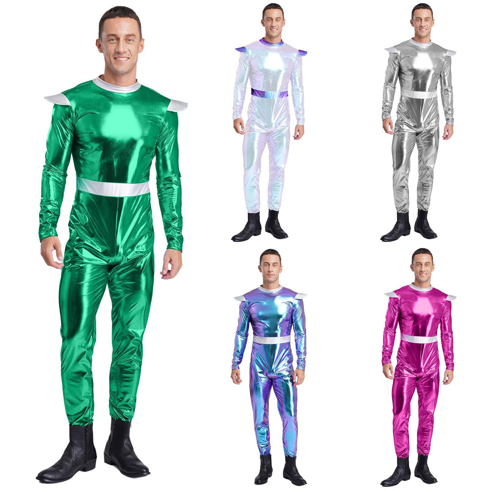 M-3XL Herr Halloween Utomjording Kostym Långärmad Hög Midja Lång Jumpsuit Rymden Gullig Kostym Robot Kostym Scenkostym cm blå