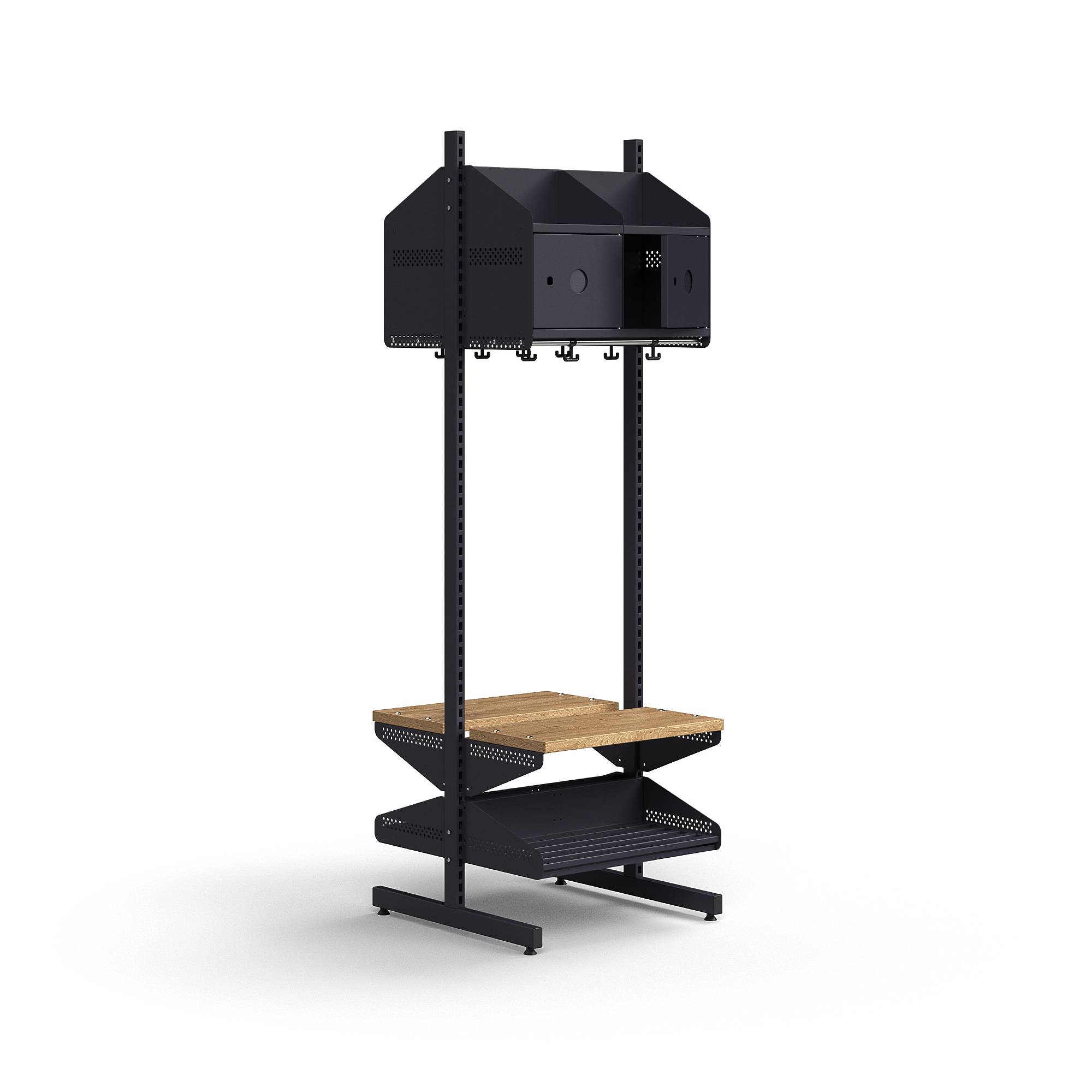 Hatt- och skohylla ENTRY, grundsektion, golvstående, 4 metalluckor för märkning, 1800x600x600 mm, an