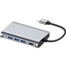 8 in 1 usb-hubb till datahubb av typ c med 8- portar 3 usb 3.0 + 4k hdmi + micro-sd + sd + typ c pd +rj45 gigabit ethernet-portar