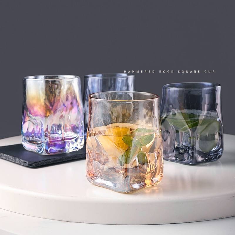 2 st fyrkantigt hamrat whiskyglas, tungviktsvattenglas, vattenkopp, juiceglas vinglas drickskopp set of 2 - 250 ml regnbåge 2 st