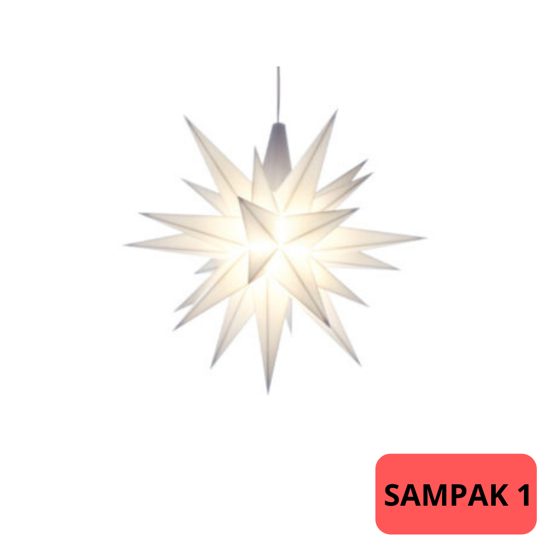 SAMPAK - 1 Adventsstjerne, plast, 13cm, samlet, hvid (LED) + 1 adapter til 4 stjerner (LED)