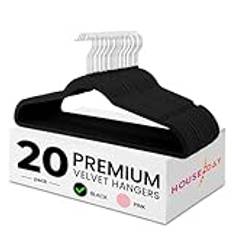 HOUSE DAY Sammetshängare 20-pack – klädhängare med platsbesparande för vuxna (44,5 cm), halkfri klädhängare med 360°vridbar krok – hållbar, hög lastkapacitet för kjolar, skjortor och byxor (svart)