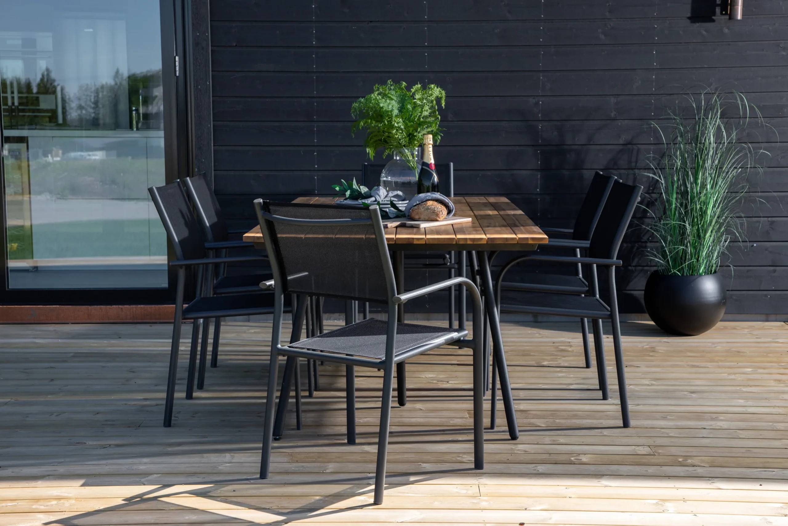 Chan & Santorini - 100×200 cm med 6 stolar - Matgrupper utomhus - svart/natur