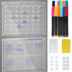 WAVATA Magnetisk avtorkbar kalender 2 stycken 40 x 30 cm, veckoplanerare månadsplanerare akryl transparent magnetisk tavla tidsplan kan torkas av för kylskåp