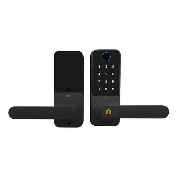 Single-Latch Fingerprint Smart Lock - Fingerprint PIN Card App Tuya WiFi Mechanical Key Backup Aluminum Alloy Black