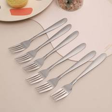 6st Smooth Tip Dessert/Fruit Gaffel Set - Silver (En-Storlek,6 små gafflar - silver)
