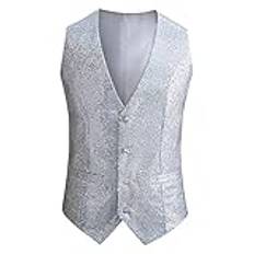 Herr, paljettväst, vardaglig väst, tank top, kostym, stora t-shirts, SILVER, XL