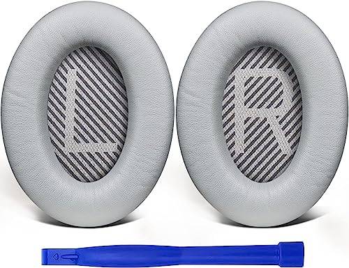 SoloWIT mjukare lammskinn Ersättnings öronkuddar för Bose QuietComfort 35 (QC35) & Quiet Comfort 35 II (QC35 ii) hörlurar, öronkudde med bullerisolerande skum-(Briljant Grå)