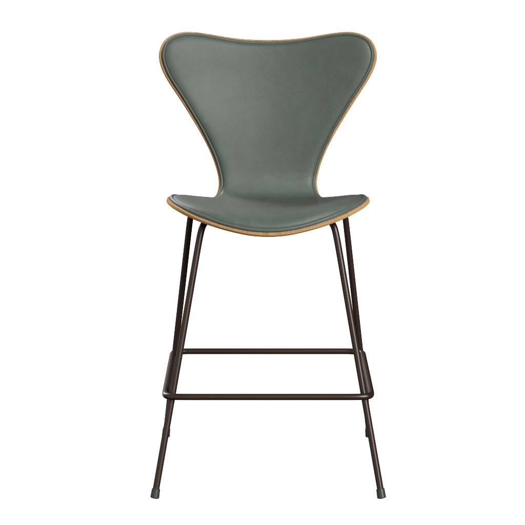 Fritz Hansen - 3187 lav barstol, naturfiner og forsidepolstret i Grace læder Eg - Concrete Grey læder - Brown Bronze stel - Jacobsen Plus