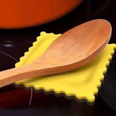Söt tecknad kexformad silikonskedsstöd - värmebeständig och skållningsfri köksmatta för soppskedar, perfekt för hemma- och restaurangbruk silikonsked - Gul (1Pc gul,2st gul,träsked,3st gul,3st (gul + röd + brun))