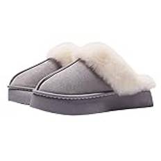 Slippers Man Winter Indoor Solid Color Suede Fur Slippers Ladies Home Platform Warm Uggs Slip-On Women'S Shoes-Gray-41-42