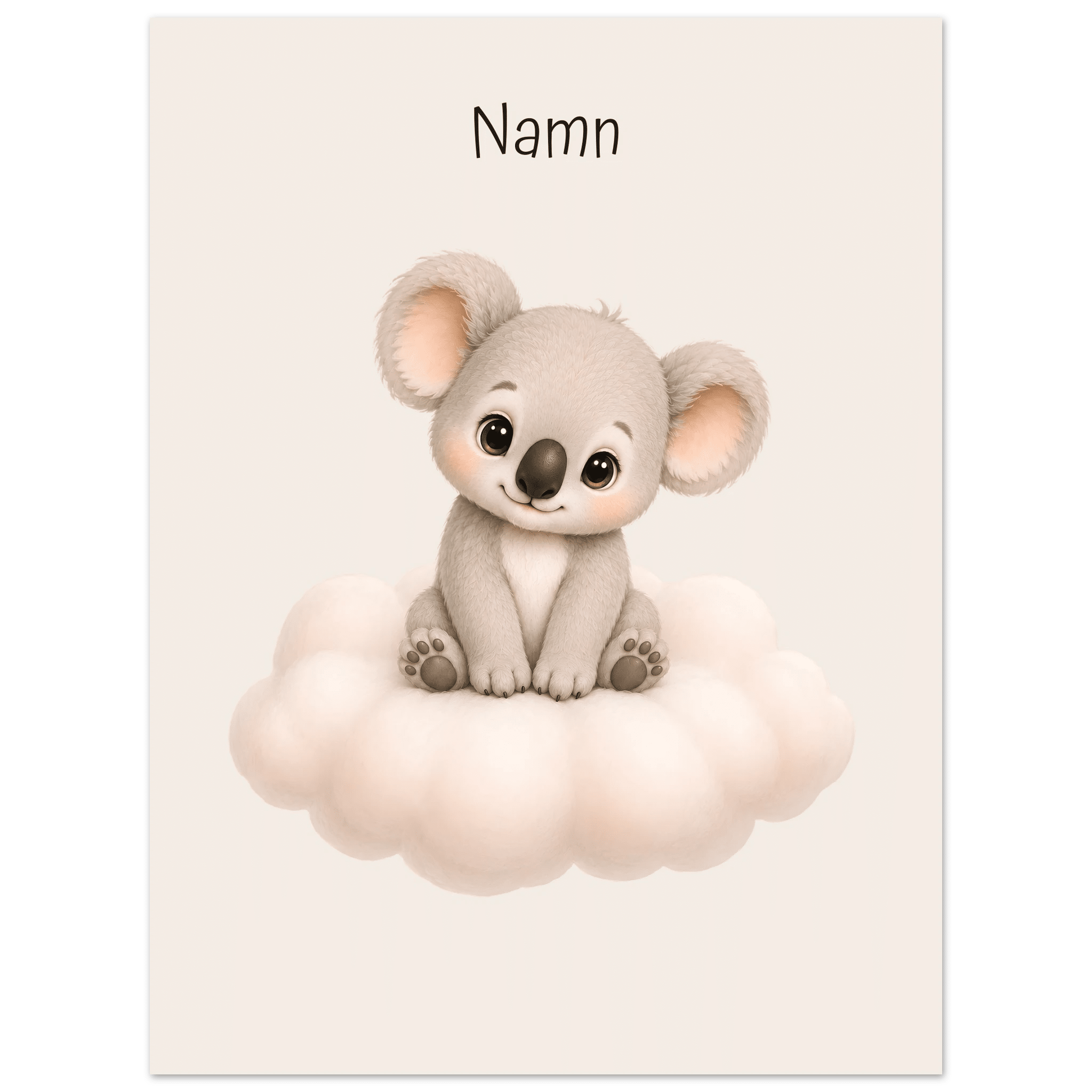 Koala på moln med namn-30x40 cm / 12x16″ / Utan ram / -