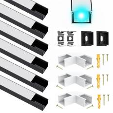 LED-kanal aluminiumprofil svart för upp till 16 mm remsor, U-formlist aluminiumprofil diffusor med mjölkvitt lock, randig skena lämplig för Philips Hue LED-ränder/band Plus