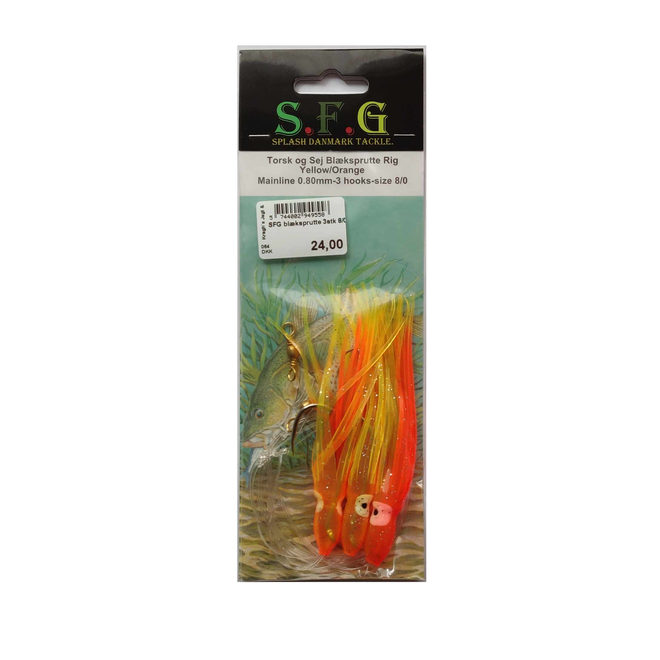 SFG blæksprutte 3stk 8/0 Gul/Orange.