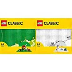 LEGO 11023 Classic Grüne Bauplatte, quadratische Grundplatte mit 32x32 Noppen als Basis für Konstruktionen und für weitere Sets & 11026 Classic Weiße Bauplatte mit 32x32 Noppen