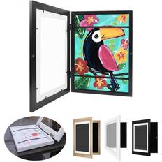 1Pcs Kids Art Frames Flip Frame Wood Magnetic Front Opening Clamshell Storage Frame A4 Paper Drawing Painting Picture svart