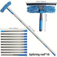 TEMU 2-in-1 Window Cleaning Kit With 10 Extension Rods For Glass Wipe And Scraper, Reusable Microfiber Pad, No Power Required, Machine Washable, Ideal Day Gift