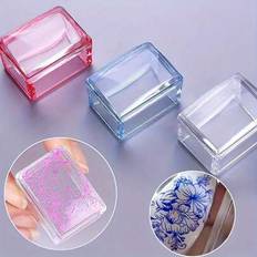 1 Set Nail Stamper Transparent Silikon Nail Art Stamper Kit Rektangel Jelly Stamper för naglar med skrapa & silikonersättningsstämpelhuvud - Multifärgad