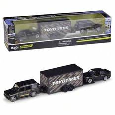 1/64 Diecast Bil Lastbil Leksaks Tre-i-ett Set Släpvagnsserie Transportbil Fordon Modell Simuleringssamling Diecast Metallleksak Inbunden Presentask E (En-Storlek)