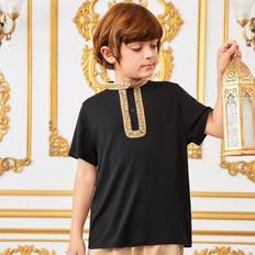 Tween Boy Casual Pikétröja med kontrastkrage, lämplig för höst, vår, sommar, utomhuslek, skola, streetstyle, fest och fritidskläder - Svart (8Y,9Y,10Y,11Y,12Y)