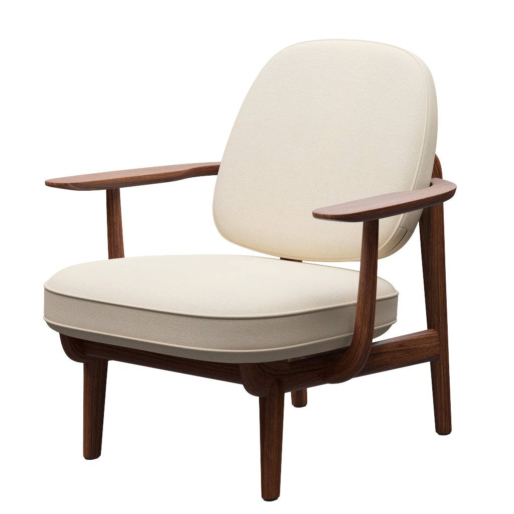 Fred Lænestol, valnødbejdset eg fra Fritz Hansen Hallingdal - 100 Off White - Jacobsen Plus