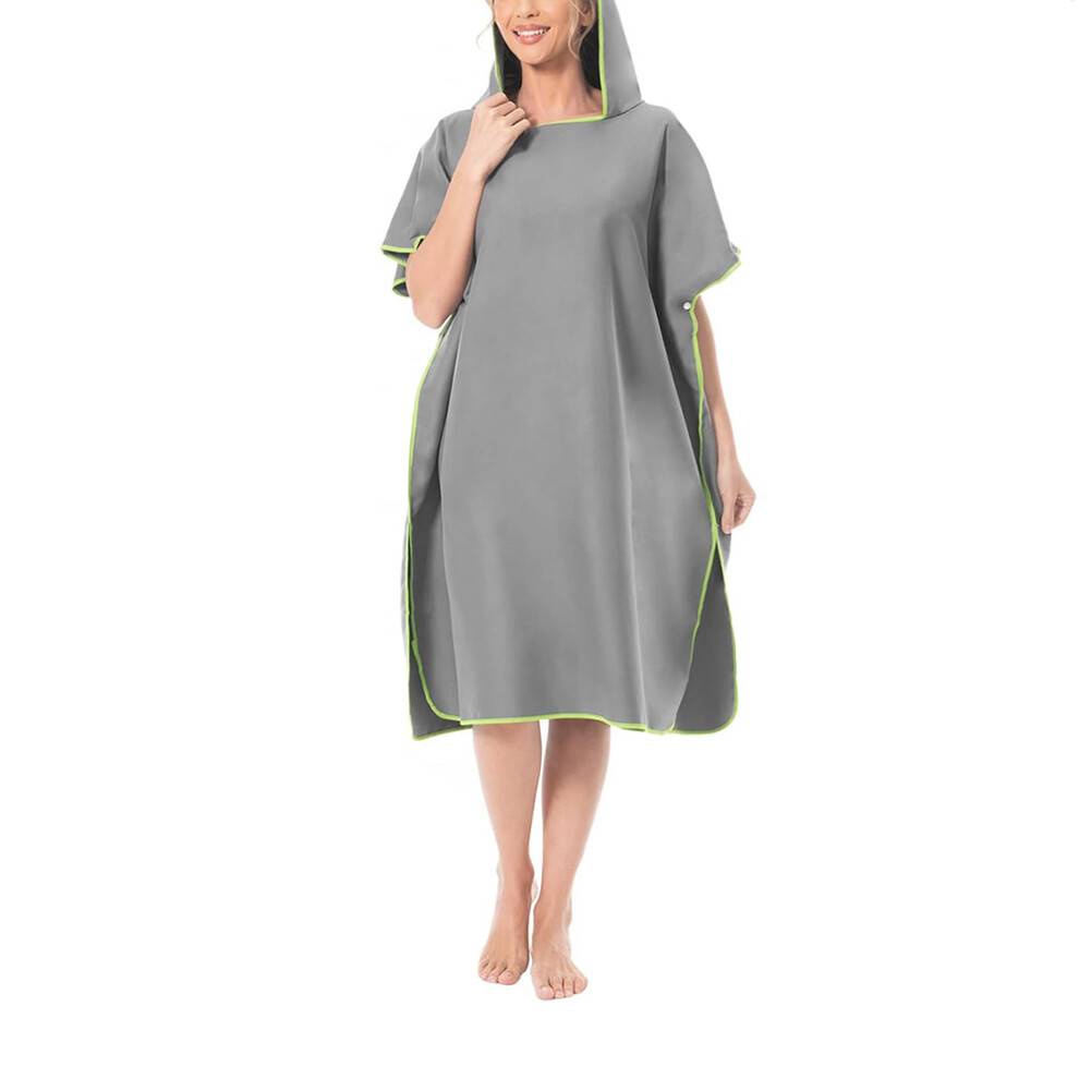 Mikrofiber Poncho med hætte, hurtigttørrende badehåndklæde grå X-large, alt-i-et beklædningsgenstand til vandsport, ekstra absorberende og let,