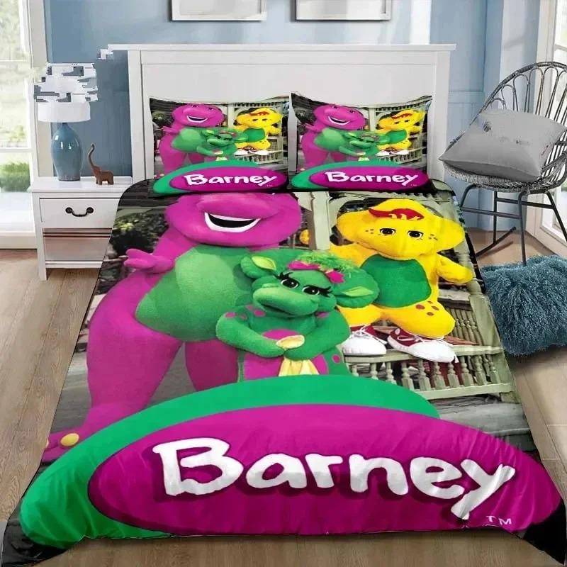 Barney Tecknade Vänner 3D NYTT Påslakan Örngott Sängkläder Set Vuxen Pojke Flicka Sovrumsinredning Barn Enkel Dubbel Stor