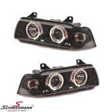 Headlights with clear glass -Black Edition- angel eyes FLE362DPRBL BMW E36