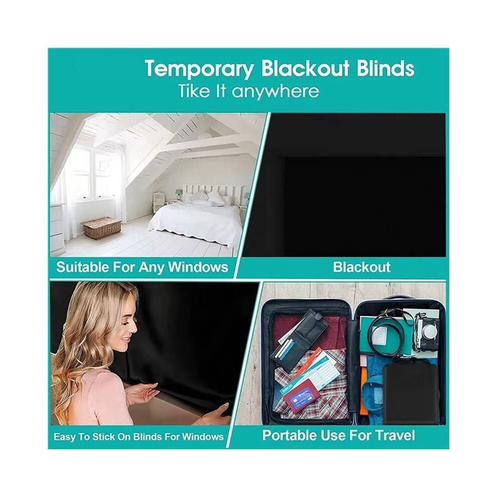 2X Portable Blackout Shades Film No Drill Travel Blackout Blinds Sunblock Window Cover Blackout Curtains 145 X 100cm