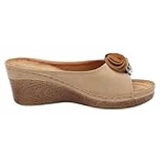 Inomhus utomhus ortopediska platta sandaler lätta breda fötter tofflor strandskor mules fashionabla eleganta boho strandtofflor bekväma romerska breda sandaler kilklack romerska sandaler, BEIgE, 40 EU