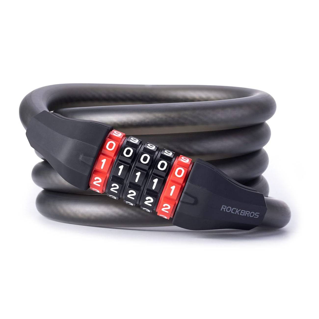 Rockbros RKS507 cykellås med 5-cifret kode, stålwire, 180 cm – Svart
