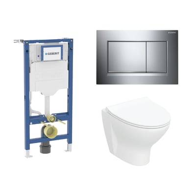 Geberit Duofix 112 cm toiletpakke inkl. Ifö Spira Classic væghængt toilet + toiletsæde, Geberit Sigma20 square, blank/krom