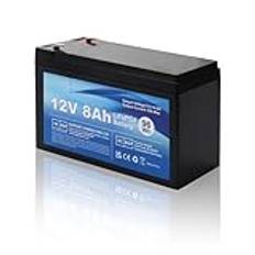 MXJFYY LiFePO4 12V 8Ah BMS Rechargeable Lithium Iron Phosphate Battery for Kids, 4000 Deep Cycles for Solar Energy, Alarm System, Off-Grid Applications, Camping