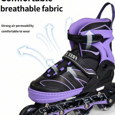 FREE STAR Advanced lila sportiga rullskridskor SH0122D-26 med hög elasticitet, flashiga färgglada PU-detaljer, raka hjul, helt mjuk innerset, tillväxt - Violet (30-33 EUR,EUR34-37,EUR38-41)