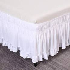 1pc Ruffle Hem Dual Elastic Waistband Bed Skirt, Soft Bed Cover, White + White Ruffle Edge Elastic Bed Skirt, Fits Bedroom, Guest Room, Dorm, Hotel Be - White - 99*190,138*190,153*203,198*203