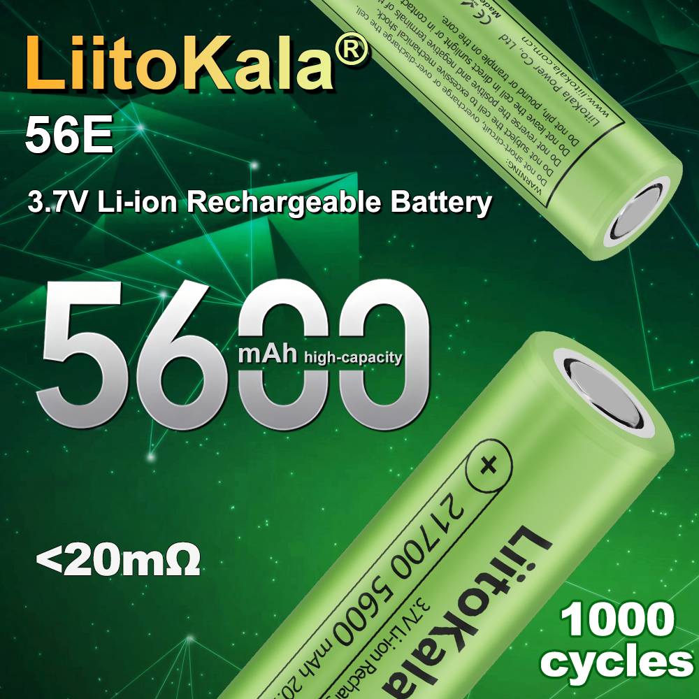 1-6pcs LiitoKala Lii-56E 21700 5600mah Rechargeable Battery 3.7V 3C discharge High Power batteries For High-power Appliances