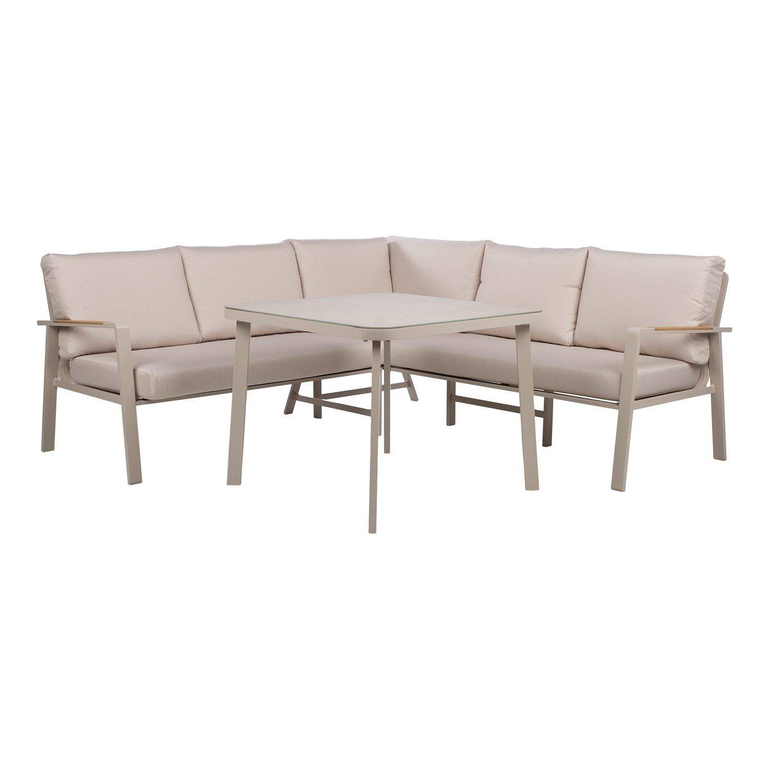 Trädgårdsmöbelgrupp Upland bord och hörnsoffa - Beige Soffgrupp utomhus Textil