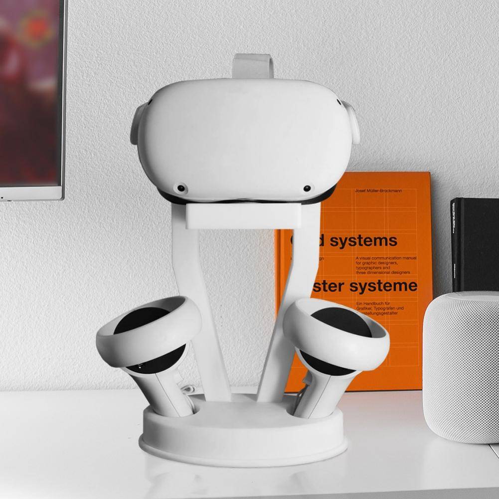 VR Stand Headset och Controller Display Hållare Monteringsstation för Oculus Quest 2/Quest och Rift S Virtual Reality Gaming System vit