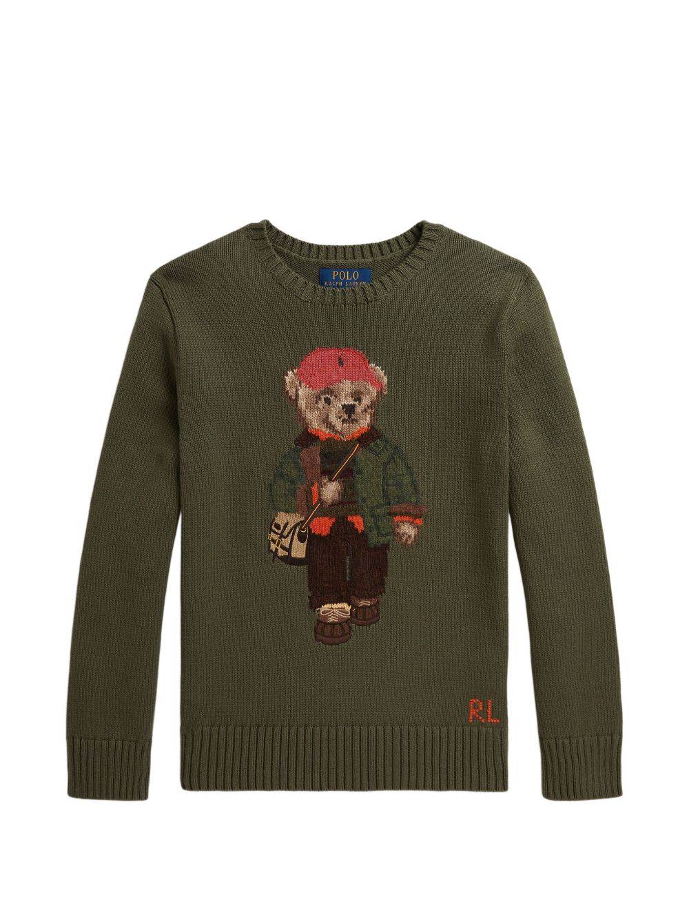 POLO RALPH LAUREN KIDS - Polo Bear intarsia-knit sweater - barn - bomull - 3T - Grön