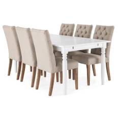 Hampton Matgrupp 190 cm med 6 Jenny Stol - Vit/Beige