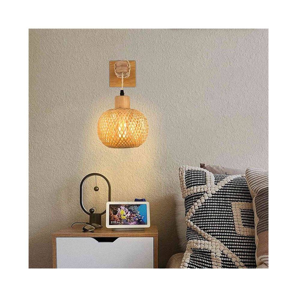 2X Retro Vägglampa Vävd Rotting Trä Lampetter Vardagsrum Sänglampa Vintage Sovrum Dekoration Lighting-A