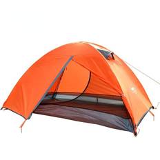 Backpacking Tent 2 Person Double Layer Camping Tents 4 Seasons Waterproof Breathable Lightweight Portable Travel Tent Single Door Opening orange