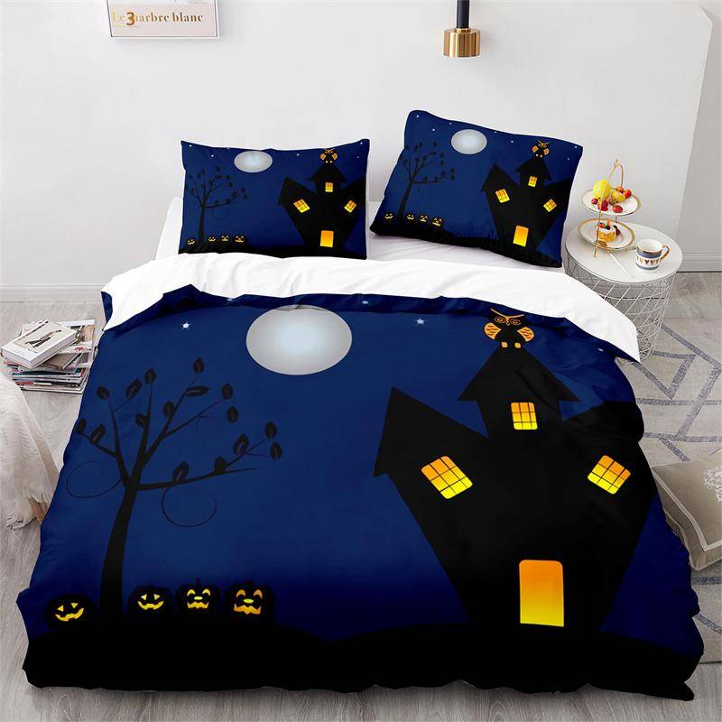 Halloween Pumpa Skräckfestival Fladdermus Sängkläder Set Pojkar Flickor Twin Queen Size Påslakan Örngott Säng Barn Vuxen EU single(135x200cm)